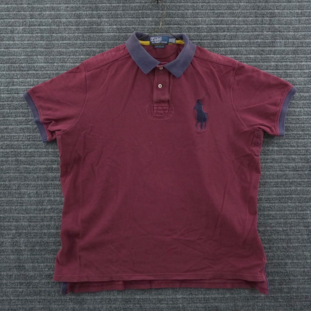 Polo Ralph Lauren Polo Shirt Mens XXL Burgundy Big Pony Custom Fit Short Sleeve